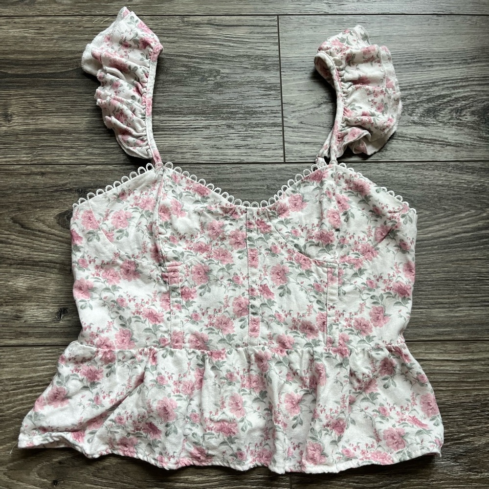 ALTAR’D STATE Bustier Ruffle Floral Top
